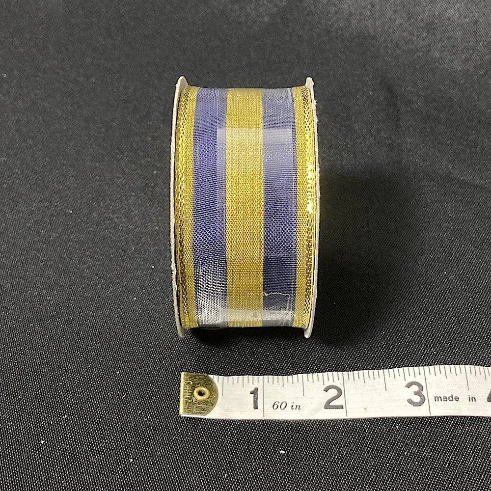 ⭐️ Vintage All The Trimmings Dark Blue And Gold Striped Craft Ribbon 1.5” x 144”